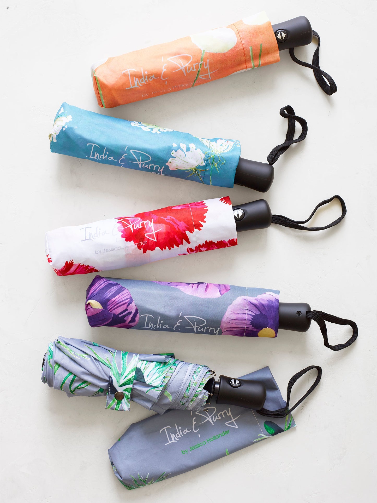 Umbrella: Purple Poppies on Grey