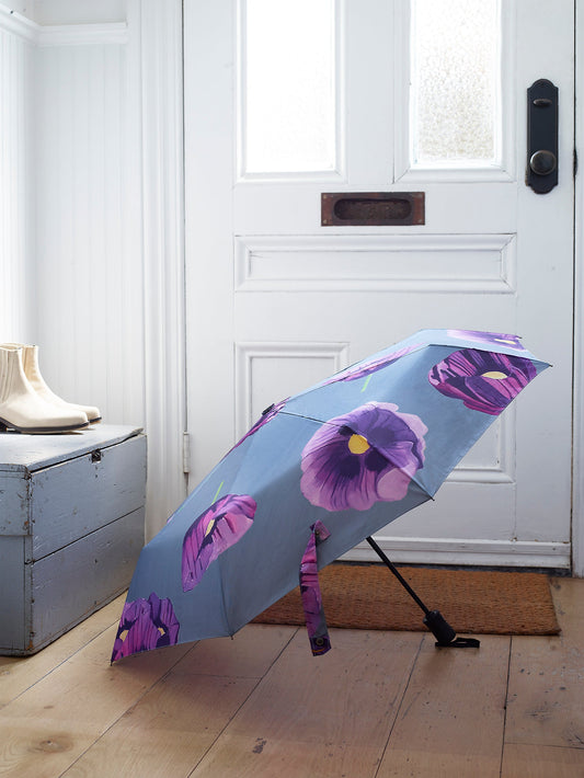 Umbrella:  Purple Poppies on Grey